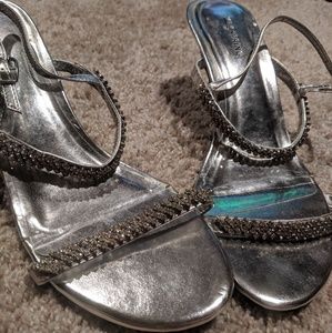Silver shoes with rhinestones
